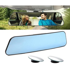 Kitbest Rear View Mirror, Universal Clip On Rearview Mirror, Wide Angle Mirror, Interior Rear View Mirror, Anti Glare Rearview Mirror, Blue Tint Car Mirror (Bonus 2 PCS Blind Spot Mirrors)
