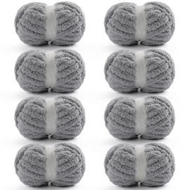8 Pack Chunky Yarn for Crocheting, Blanket Thick Chenille Yarn for Hand Knitting, Soft Yarn Chunky Yarn for Crochet 28 Yds 7.7 Oz Each Skein (Light Gray)