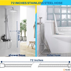 FOLINUS Shower Hose 72-inch Stainless Steel Double Sprial Nylon Braided Hose with 1/2'' Connector (Chrome)