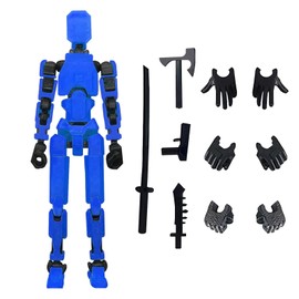 T13 Action Figure, Dummy Action Figures, 3D Print of Movable Figures with Multiple Joints, with 4 Types of Weapons and 3 Types of Hands, Robot Action Figure, Desktop Decorations (Blue)
