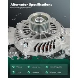 SCITOO Alternator Fit for Mazda for 6 2.3L 2003,for Mazda for 6 2.3L 2004,for Mazda for 6 2.3L 2005-12V 90Amp CW 6-Groove Pulley, Replace OE# 11005