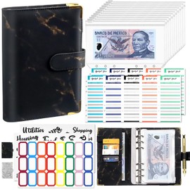 Bonbell - Organizador de Dinero, Carpeta A6 para Dinero, Agenda de Ahorro, Organizador de Gastos con Sobres Cremallera y 12 Hojas de Presupuesto en Efectivo para Hombre y Niños (Negro)