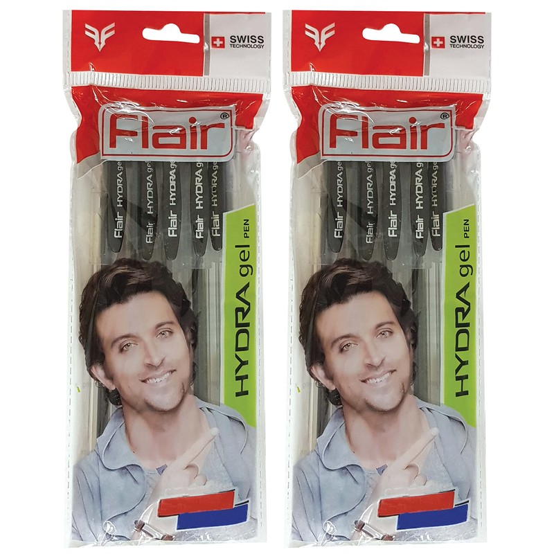 FLAIR Hydra 10 x 0.5mm Tip BLACK Gel Pens Easy