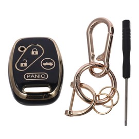 Key Fob Cover with Keychain, Soft TPU Key Case Protector 4-Button Car Smart Key Shell Case with Screwdriver Key Chain for Accord/for Civic EX Pilot CR-V Accessories (Black)