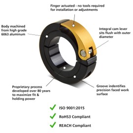 Ruland QCL-16-A Quick Clamping Shaft Collar, Anodized Aluminum, Metric, 1.000" Bore, 50mm OD, 13mm Width