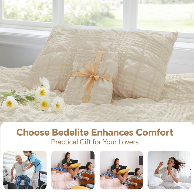 BEDELITE Queen Comforter Set, Seersucker Bedding Set 3 Pieces, Cream