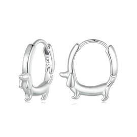 Dachshund Dog Huggie Hoop Small Earrings 925 Sterling Silver Puppy Dogs Ear Buckles Tiny Hoops Animal Cute Dainty Hypoallergenic Earring Fine Jewelry Gift for Women Pet Lover Bff