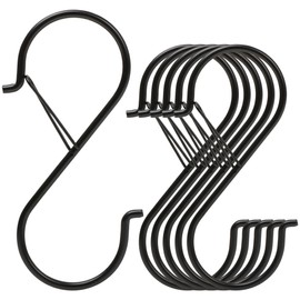 Ansxiy 6 Pack 5 Inch S Hooks for Hanging, Heavy Duty S Hooks with Safety Buckle, S Shape Hooks for Hanging Kitchen Utensils, Pots and Pans, Cups, Plants, Clothes and Bags, Black
