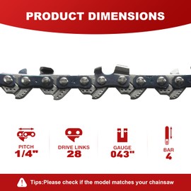 AAAQQ 4 Inch Mini Chainsaw Chain 28DL 1/4" Mini-pitch .043 Gauge Fits for Stihl GTA 26 36700000028, 71 PM3 28, 3670 005 0028 (4 Pcs)