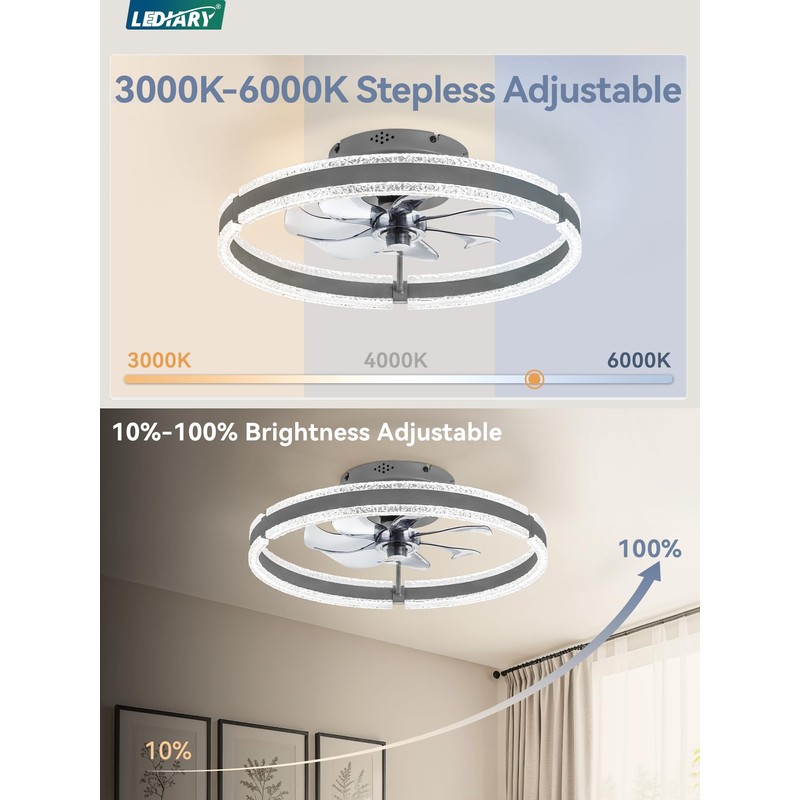 LEDIARY Ceiling Fans with Lights and Remote, 20'' Low Profile