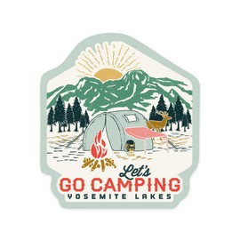 Die Cut Sticker Yosemite, California, Camping Rules, Typography, Vinyl Sticker 3 to 6 inches, (Waterproof Decal for Cars, Water Bottles, Laptops, Coolers), Large
