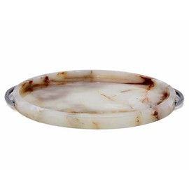 Khan Imports Decorative Onyx Stone Tray, Marble Serving Tray with Handles - Large, 12 Inch Round