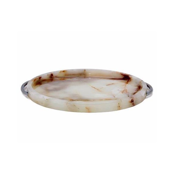 Khan Imports Decorative Onyx Stone Tray, Marble Serving Tray with
