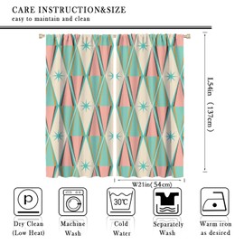 Cortinas atómicas clásico Starburst, rosado, verde, azul, mediados de siglo, 1950, 1960, patrón geométrico moderno de diamantes, tratamientos de ventana con bolsillo para barra opaca para sala de