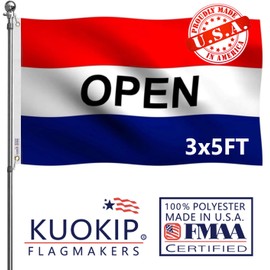 Double Sided Open Flag for Business Sign 3x5 Made in USA Outdoor Heavy Duty 3 Ply Polyester Commercial Flag with White Starting Tape and 2 Brass Grommets
