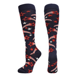 MadSportsStuff Shooting Stars Over the Calf Socks (Navy/Red/White, Large)