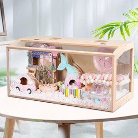 31.5 inch Wooden Hamster Cage, Large Habitat, Openable Top, Transparent Acrylic for Interior View, Ventilated, Easy to Clean, for Syrian Hamster, Dwarf Hamster, Gerbil, Other Small Pet Animals