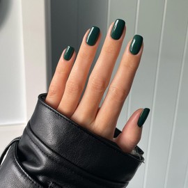 Dark Green Nails Pres ons, Press on Nails Medium Square Glue on Nails Medium Length, Short Acrylic Nails Glue on Medium Coffin Nails Fake Nails False Nails for Women, Thick Solid Color Gel Nails 24Pcs