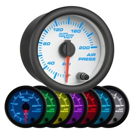 GlowShift White 7 Color 200 PSI Mechanical Air Pressure Gauge - for Air Ride Suspension Systems - White Dial - Clear Lens - 2-1/16" 52mm