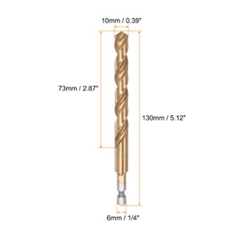 sourcing map 1/4" Hex Shank Drill Bit 10mm Titanium Drill Bits Set M35 High Speed Steel Twist Drill Bit 130mm Long Fully Ground for Wood, Stainless Steel, Metal, Plastic Plastic