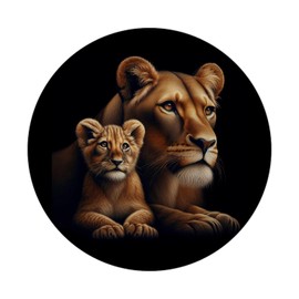 Lioness with Baby Lion Magnet with Bottle Opener Round Charming Baby Lion Cub - Strong Predatory Cat Large Cat Wild Animal Mammal Magnet with Bottle Opener