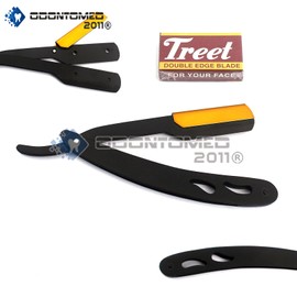 OdontoMed2011 STRAIGHT RAZOR - SHAVING KIT 100 SHARP RAZOR BLADES SINGLE FOR STRAIGHT EDGE RAZOR THAT BREAK IN 2 FROM 50 DOUBLE EDGE BLADES (Tactical Black & Gold with 50 Double Ege Blades)