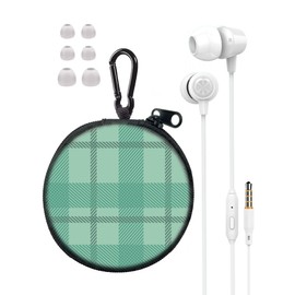 GOGOSINIS Kids Earbuds for School with Case, Wired Earbuds with Small Ear Tips, in-Ear Headphones with Mic, Carrying Case & Carabiner, Headphones for Kids, Comfortable Fit, Stereo Sound (Forest Plaid)
