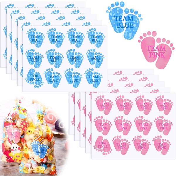 120 Pieces Gender Reveal Stickers Baby Stickers Team Girl Boy Voting Labels for Gender Reveal Baby Shower Party Decoration Supplies (Footprint)