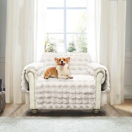 Snugglesinto Soft Faux Fur Sofa Cover Thick Shaggy Fuzzy Sectional Couch Cover Non-Slip Plush Sofa Slipcover Furniture Protector for Kids, Pets(Chair, White-Bubble)