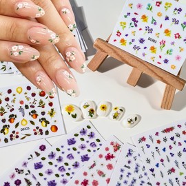 30 Sheets Flower Nail Art Stickers Colorful Flower Nail Stickers 3D Self-Adhesive Nail Design Sticker Spring and Summer Sunflowers Violets Nail Decorations for Women Girls Nail Art Supplies
