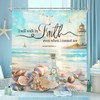 Riyidecor Beach Bible Verse Shower Curtain Hawaiian Ocean Coastal Lighthouse