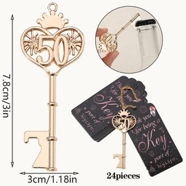 24pcs 50th Gold Key Bottle Opener 50th Birthday Party Favors, 50th Key Beer Bottle Opener Favors 50 Anniversary Souvenirs Return Gifts for Guests Party Decor Supplies