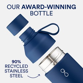 Ocean Bottle 1 Litre Water Bottle - Recycled Stainless Steel Drinks Reusable Water Bottle - Eco-Friendly & Reusable - Ocean Blue - 1L