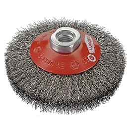 Osborn Bevel Brush For Angle Grinders, 125 mm, Bevel Brush D125 x 10 mm Thread M14 x 2.0 Crimped Steel Wire 0.30 mm, TÜV Tested, Red, 2514161