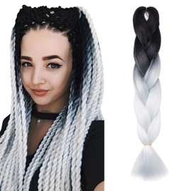 1 x 60 cm 2-4 Tones Ombre Braiding Hair Jumbo Braids Hair Extension for Crochet Braiding Hair Dark Black to White