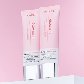 Ricocell Glow Drop Foundation-Free Radiance + Tone-Up Adhesion Sun Cream 50ml x 2 SPF50+ PA++++ Clinically Tested for Skin Radiance + Tone + Adhesion / 리코셀 글로우드롭 파데프리 광채+톤업 밀착 선크림 50ml 2개 SPF50+ PA++++ 피부광채+톤+밀착력 임상완료