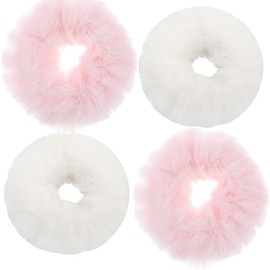 FUYUERO Shu Shu Hair Ornament, Shu Shu Small, Adult Hair Ornament, Fluffy and Cute, Hair Accessory, Natural Fluffy, Fur Ball, Shu Shu Set, Fur (White + Pink)