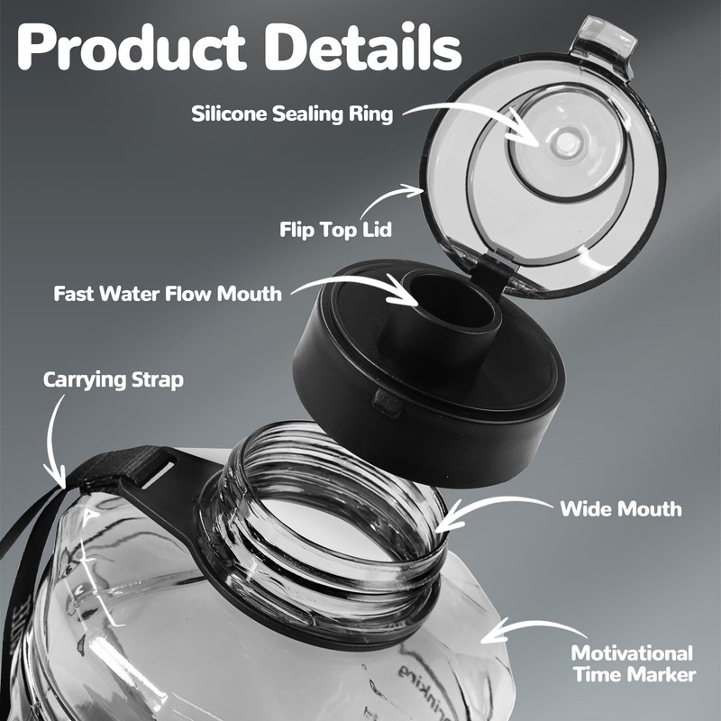 QD.SUZEE Half Gallon Water Bottle,74oz Large Water Jug with Motivational