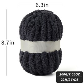 10 Pack Carbon Gray Jumbo Thick Yarn, Chenille Yarn for Crocheting, Chunky Yarn for Hand Knitting, Soft Plush Yarns, 240yds/70.5oz Super Bulky Blanket Crochet Yarns