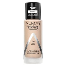 Almay Skin Perfecting Comfort Matte Foundation Liquid Makeup, Hypoallergenic, Cruelty- & Fragrance-Free, Dermatologist-Tested, 120 Cool Bisque, 1 fl oz