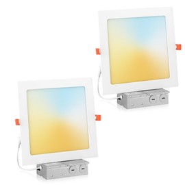 Vtuik 2 Pack 8 Inch Square LED Recessed Ceiling Light 5CCT Selectable for Kitchen Retrofit, Slim Canless Wafer Downlight IC Rated for Bathroom, 18W Dimmable 1440LM for Porch ETL FCC