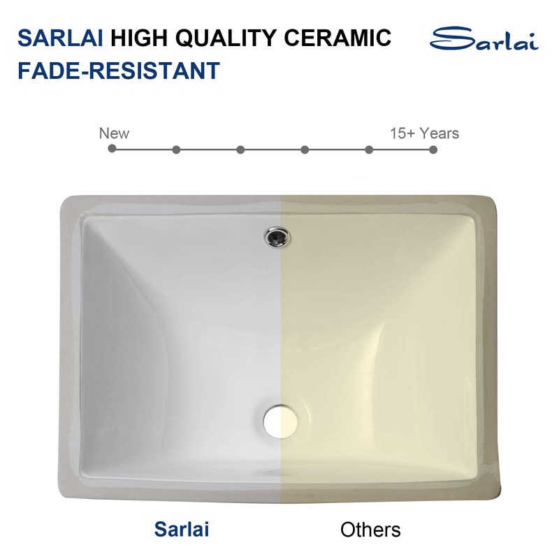 Sarlai Bathroom Sink Undermount - 18.5" Pure White Rectangle Undermount