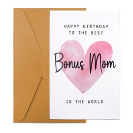 Bonus Mom Birthday Card for Stepmom Bonus Mama Mother Birthday Gifts for Stepmom Stepmother Bday Card for Women Step Mom Mommy Bday Gifts for Stepmother Step Mother Greeting Cards from Daughter Son