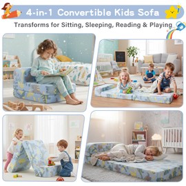 Tiita Folding Sofa Bed for Kids, Toddler Fold Out Couch Beds with Removable Cover, Kid Futon Sleeper Chair Folding Bed Mattress for Children Room, Living Room, Guest Room,Dinosaur