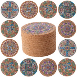 STARUBY Coasters for Drinks 12 pcs Absorbent Cork Coasters with Turkish Pattrn for Coffee Table Housewarming Gifts for New Home Present for Friends, Living Room Decor, Apartment Decor