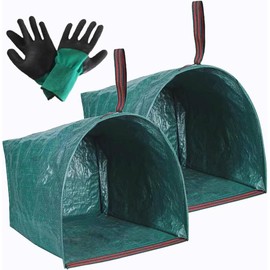2 Pack Leaf Bag Holder,Garden Bag,Reusable Yard Waste Bags,Collapsible Yard Waste Bag,Lawn Leaf Bags,with Gardening Gloves, Reuseable Heavy Duty Lawn and Leaf Bags