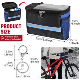 TGUS Kids Bike Basket, Front Frame Scooter Basket Bag, Handlebar Bag Organizer for Boys Girls with Clear Phone Pouch, Bike Decoration for Most Children's Bikes(Color:Blue)