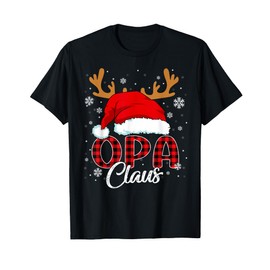 Opa Claus Santa Hat Christmas Red Plaid Matching Family Xmas T-Shirt