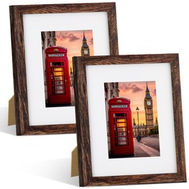 Nacial 8x10 Picture Frame Set of 2, Picture Frames with Tempered Glass, Display Pictures 5x7 with Mat or 8x10 Without Mat, Wall Gallery Photo Frames for Table Mounting, Brown