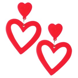 FRCOLOR Acrylic Heart Shaped Earrings Lightweight Dangling Red Earrings for Women Statement Valentine Day Jewelry Stylish Hollow Design